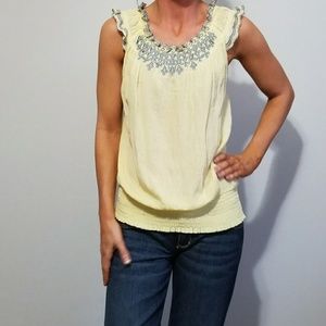Ya Los Angeles Embroidered Yellow Sleeveless Top